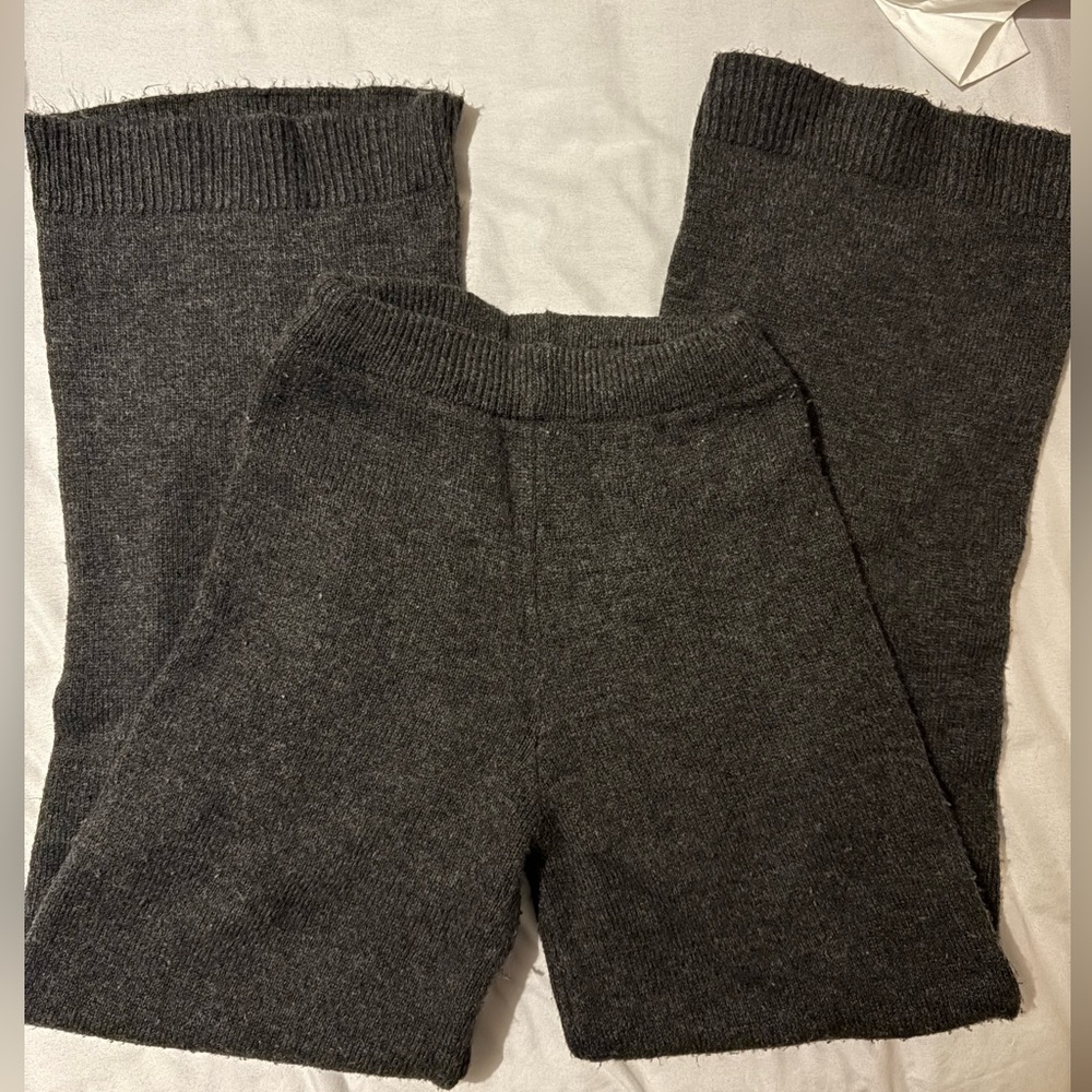 Wool Dark Grey Sweater Wide Leg Pants